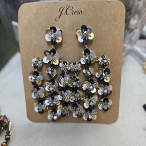 JCREW Black & Silver Floral Sequin Earrings